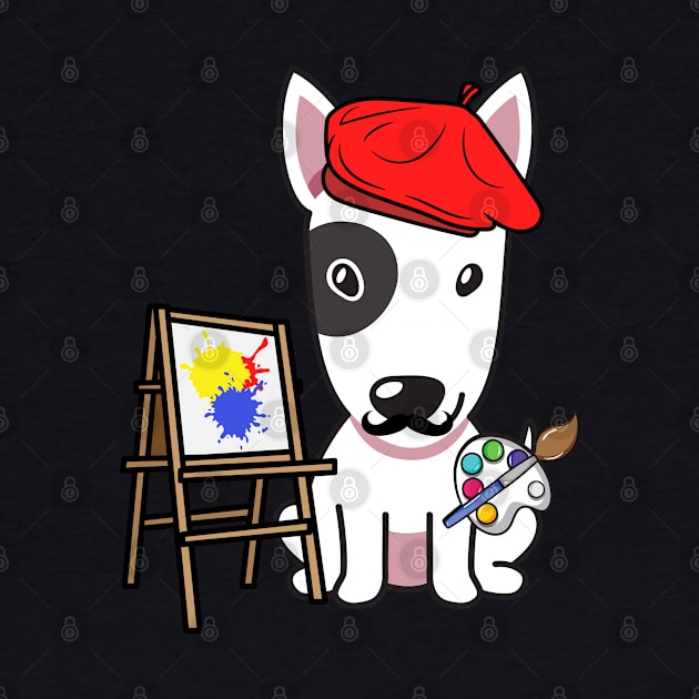 Funny bull terrier is a painter by Pet Station